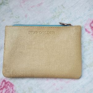 Ipsy Stay Golden Gold Teal Blue Makeup Pouch Bag